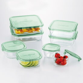 iwaki イワキ 耐熱ガラス パック＆レンジ 8点セット PSC-PRN-8G グリーン システムセット 保存容器 ガラス 保存 食品