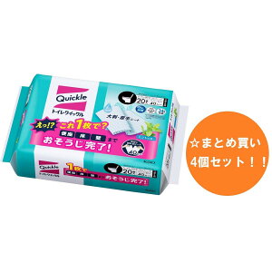 【まとめ買い】【4個セット】花王(kao) トイレクイックル つめかえ用 ジャンボパック 20枚入 ミントの香り トイレ用 お掃除シート 大判 厚手
