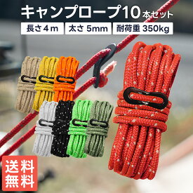 【割引きクーポン付き商品多数！送料無料！即日発送！】DaLaCa ダラカ ガイロープ パラコード テントロープ タープロープ キャンプ ロープ ガイドロープ 反射 材入り 太さ 5mm 長さ 4m 10本 セット 耐荷重 350kg 自在金具 収納袋 付き