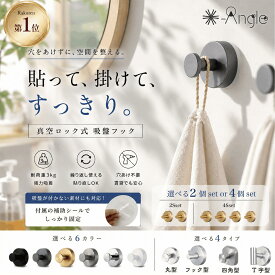 【楽天1位】吸盤フック 強力 お得な 2・4個セット 補助シート付 真空吸着 穴あけ不要 壁を傷つけない 防水 ステンレス タオル掛け 帽子掛け 冷蔵庫 キッチン 洗面所 浴室 耐荷重約3kg V-Angle おしゃれ 繰り返し使える 浮かせる収納 日本語説明書付
