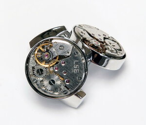 ���J�t�X�{�^�� ONYX-ART LONDON CLM107 WATCH MOVEMENT STEAMPUNK CUFFLINK ROUD RHODIUM