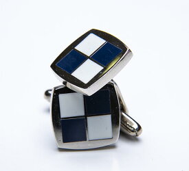 ★カフスボタン ONYX-ART LONDON ck23910 LINK SILVER BLUE WHITE SQUARE