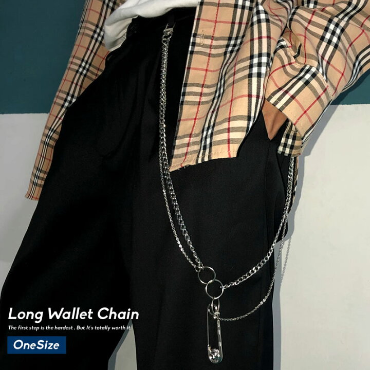 楽天市場 メール便対応 韓国ファッション ウォレットチェーン シルバー ロング 2連 リング 安全ピン おしゃれ ネックレス 小物 韓国服 ジェンダーレス アクセサリー 韓国ファッション Shoowtime