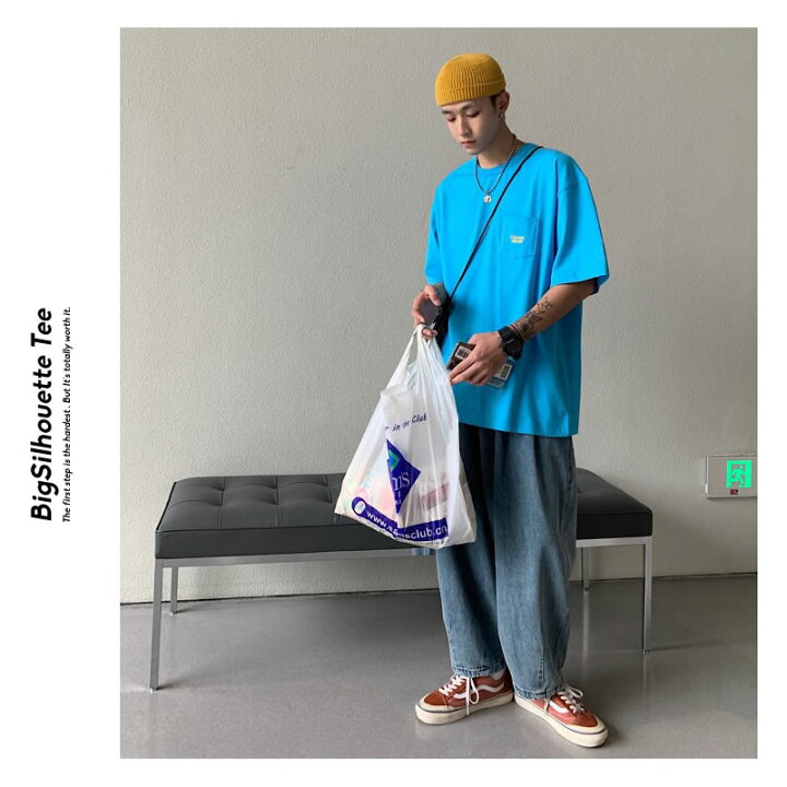 楽天市場 メール便対応 韓国 ファッション メンズ ポケtシャツ 胸ポケット ビッグシルエット カットソー ビッグtシャツ 半袖 春 夏 プリント 相良刺繍 コットン100 綿100 おしゃれ オルチャンファッション コットン 韓国服 テレワーク おうちコーデ 韓国