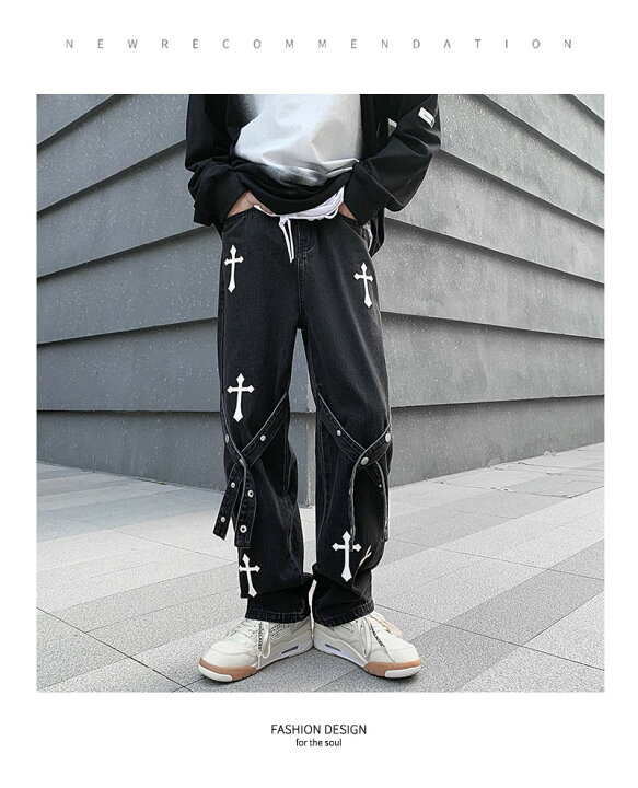 楽天市場 韓国 ファッション デニムパンツ メンズ ゆったり ジーンズ ズボン ボトムス 総柄 十字架 ストリート ファッション ルーズパンツ おしゃれ オルチャンファッション 韓国服 デイリーコーデ ジェンダーレス Korea 韓国ファッション Shoowtime