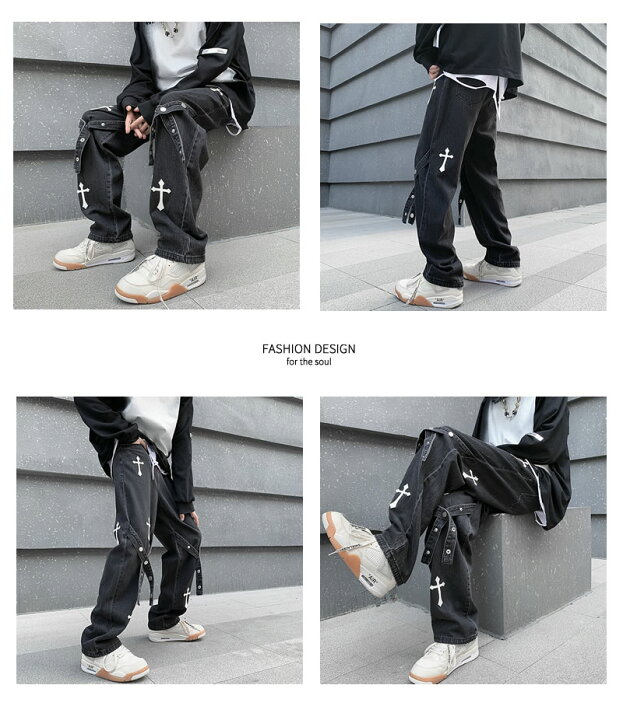 楽天市場 韓国 ファッション デニムパンツ メンズ ゆったり ジーンズ ズボン ボトムス 総柄 十字架 ストリート ファッション ルーズパンツ おしゃれ オルチャンファッション 韓国服 デイリーコーデ ジェンダーレス Korea 韓国ファッション Shoowtime