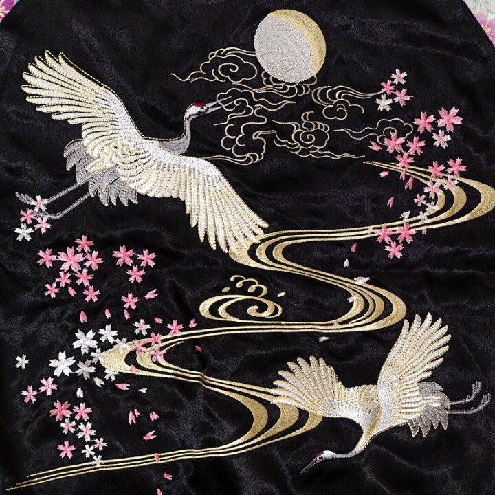 楽天市場】鶴刺繍ちりめん袖スカジャン 3RSJ-302 Japanesque 