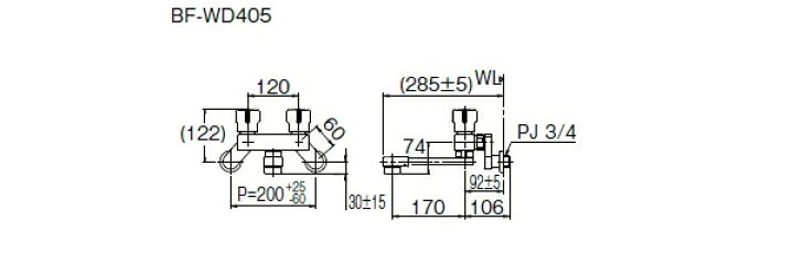 楽天市場】バス水栓 浴槽用2ハンドル(大口径バス水栓) BF-WD405 