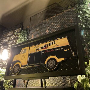�METAL PENNZOIL TRUCK��r���e�[�W�E�E�b�h�A�[�g�p�l��!! PENNZOIL TRUCK VINTAGE �J�t�F�C���e���A �A�����J���r���e�[�W �A�[�g�p�l�� �j�O�C���e���A �X�܏Y�� �X�ܑ��� �A�����J���J�W���A�� �K