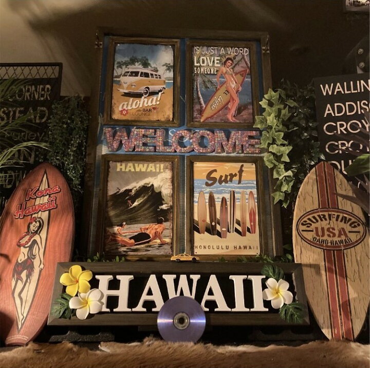 楽天市場】｢HAWAII＆SURF Ver.2｣!! 4枚組 TIN製アートパネル(額付き 