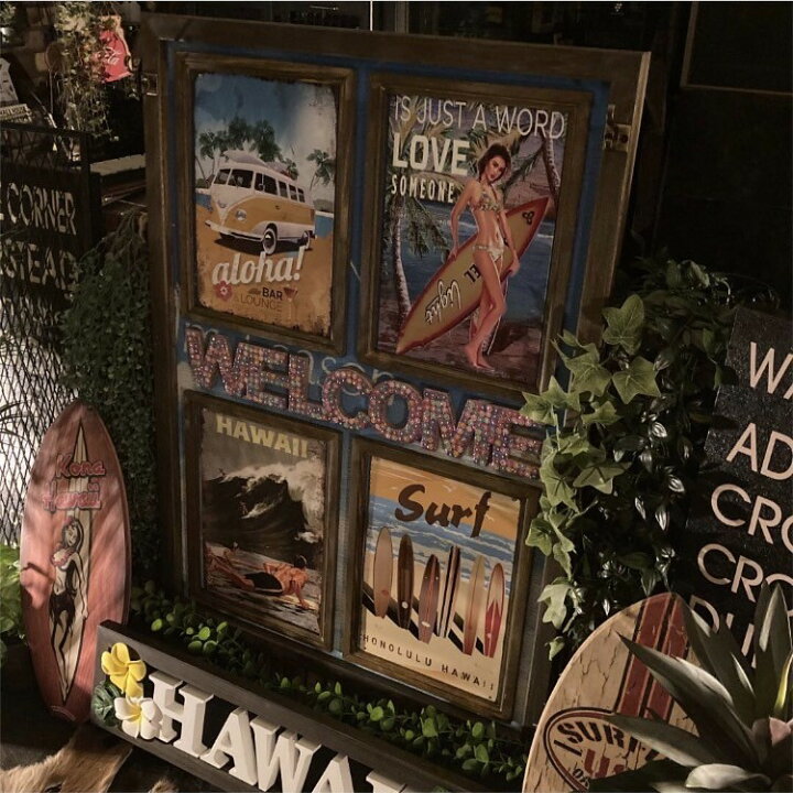 楽天市場】｢HAWAII＆SURF Ver.2｣!! 4枚組 TIN製アートパネル(額付き 