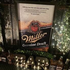 ｢Miller Beer(ミラー・ビール)｣キャンバス製アートパネル(額入り) 男前インテリア アメリカンビンテージ アメリカンアンティーク VINTAGE CAFE アメリカンクラシック 男の隠れ家 アートパネル GARAGE カフェインテリア 店舗什器 店舗装飾 DandyLifeSpace