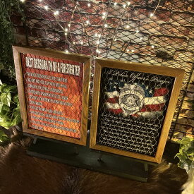 2枚組｢U.S.POLICE＆FIRE FIGHTER｣メタル製アートパネル 男前インテリア VINTAGE アメリカンビンテージ カフェインテリア オールドアメリカン GARAGE 店舗展示品 店舗什器 Nostalgic レトロアメリカン ブリキ看板 ガレージ アイアンメッシュ DandyLifeSpace