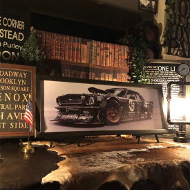 ｢NOSTALGIA ART MUSTANG｣キャンバス製 高級アートパネル(額入り) ブルックリン 男前インテリア BROOKLYN アメリカンビンテージ カフェインテリア NEWYORK アートパネル マスタング MUSTANG バスロールサイン DandyLifeSpace