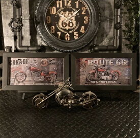 2組セット!! ｢ROUTE66｣!! TIN製エンボスサインプレート(額付き)!! 男前インテリア アメリカンビンテージ インダストリアルインテリア アメカジ雑貨 ガレージインテリア ブリキ看板 メタルサイン ハーレーダビットソン 店舗什器 店舗展示品 男の住処 DandyLifeSpace