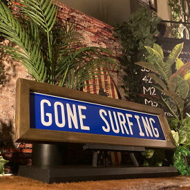 ｢GONE SURFING｣!! エンボスメタルサイン!! ウッドアートパネル(額入り)!! ウエストコーストインテリア マリンインテリア 西海岸インテリア ハワイアンインテリア ブリキ看板 OCEAN カリフォルニア アートパネル メタルサイン SUNSET サンセット DandyLifeSpace