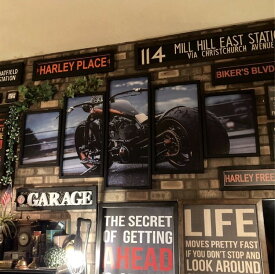 永久保存版｢BIKE THE GARAGE II｣5連奏 高級アートパネル(額入り) 男前インテリア アメリカンビンテージ アートパネル インダストリアルインテリア ガレージインテリア industrial 店舗什器 店舗装飾 VINTAGE アメリカンバイク 男の隠れ家 男の住処 DandyLifeSpace