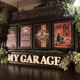 永久保存版｢HARLEY-DAVIDSON｣メタル製 4連奏 高級アートパネル 男前インテリア アメリカンビンテージ アートパネル インダストリアル HARLEYDAVIDSON ガレージインテリア ハーレーダビットソン 店舗什器 アートパネル ブリキ看板 店舗展示品 DandyLifeSpace