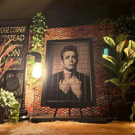 ｢JAMES DEAN｣男前インテリア!! アイアンフェンス付きアートパネル ブルックリンスタイル 男前インテリア アメリカンビンテージ カフェインテリア インダストリアルインテリア バスロールサインインテリア インダストリアル ジェームスディーン DandyLifeSpace