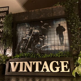 ｢Vintage Motorcycle｣!! アイアンフェンス付きアートパネル!! 男前インテリア VINTAGE アメリカンビンテージ カフェインテリア motorcycles オールドアメリカン GARAGE 店舗展示品 店舗什器 モーターサイクル レトロアメリカン DandyLifeSpace