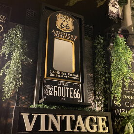｢BLACK VINTAGE ROUTE66パブミラー｣大型アートパネル 男前インテリア アメリカンビンテージ アートパネル インダストリアルインテリア ROUTE66 アメリカンカジュアル ガレージインテリア パブミラー エンボス加工 ヘリテージスタイル VINTAGE MANCAVE DandyLifeSpace