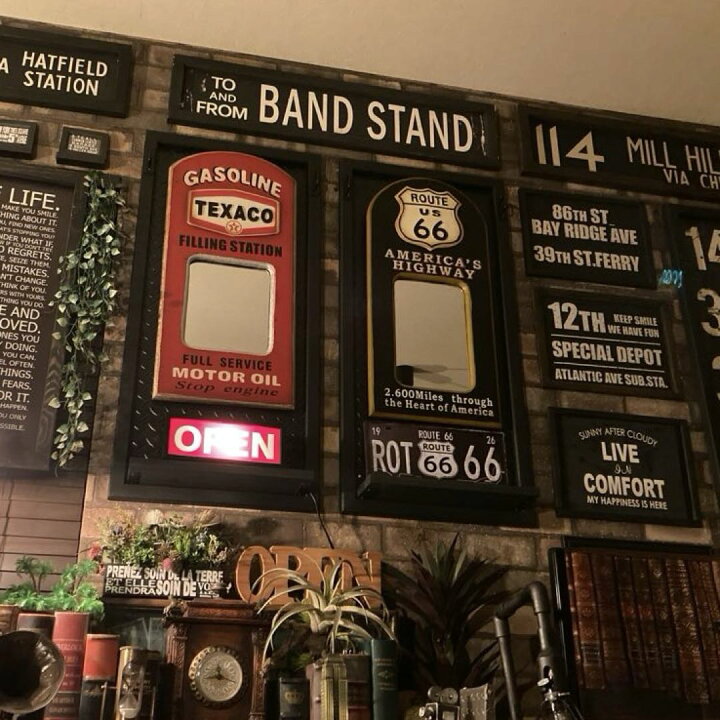 楽天市場】｢BLACK VINTAGE ROUTE66パブミラー｣大型アートパネル 男前 