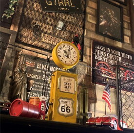 ｢ROUTE66｣!! GAS STATION CLOCK!! ｢YELLOW｣!! 男前インテリア アメリカンダイナー GASCLOCK アメリカンビンテージ カフェインテリア アメ雑貨 インダストリアルインテリア アメリカンアンティーク ガソリンスタンド ガスステーション DandyLifeSpace