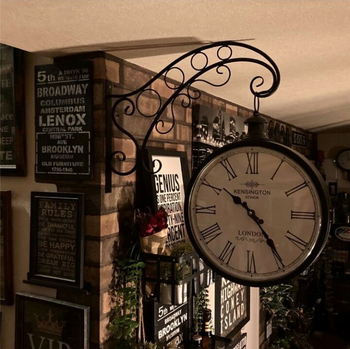 楽天市場 British Art Kensington Antique Clock ブルックリンインテリア 男前インテリア 両面時計 アメリカンビンテージ カフェインテリア Brooklyn インダストリアルインテリア バスロールサイン ステーションクロック オールドアメリカン Dandylifespace