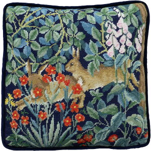 刺繍 Bothy Thrads William Morris ウィリアムモリス タペストリー刺繍キット【Greenery Hares / 緑の野ウサギ】 (クッション約35cm角) ボシースレッズ