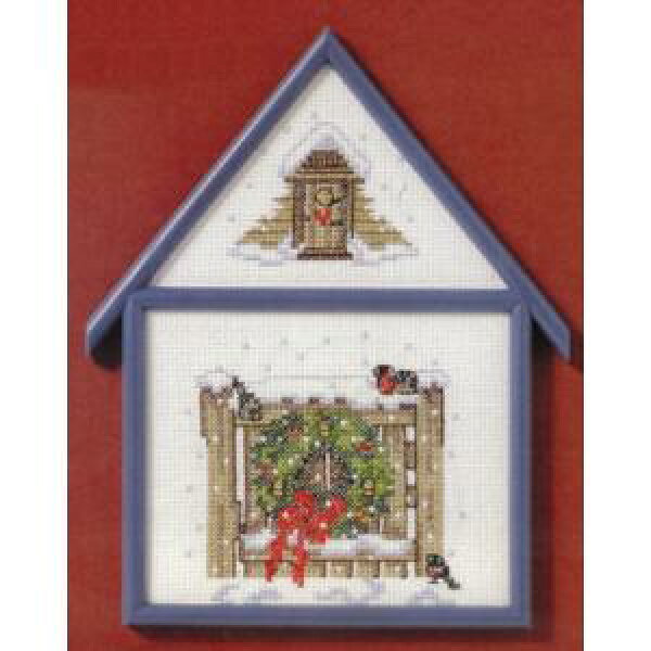 OOEクロス・ステッチ 刺繍キット 【クリスマスリース】デンマーク輸入ししゅうキット初心者から中級者向き　アイーダ　家型額付き