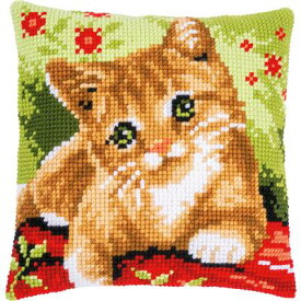 ベルバコ　| クロスステッチ|　 クッション刺繍キット 【可愛い子猫のクッション】 動物　|ベルギー|　2023年新作|　アクリルウール|図案カラー印刷済みキャンパス地|フロントクッションのみ