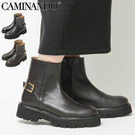【クーポン】カミナンド ブーツ CAMINANDO ショートブーツ サイドジップ レザー 本革 レディース ブラック 黒 厚底 SIDE BUCKLE BOOTS 25108w ★