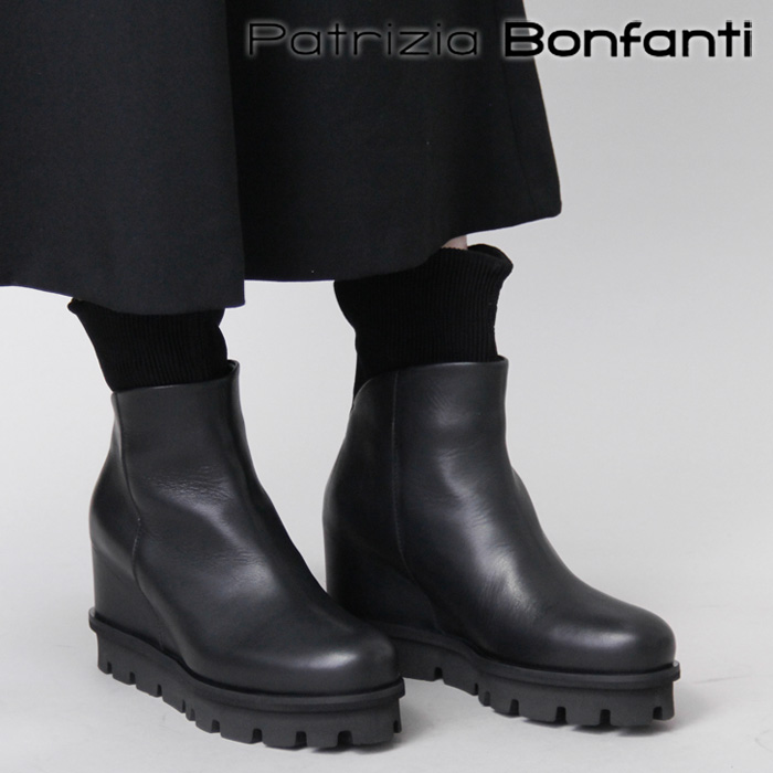 【正規品】Patrizia Bonfanti ブーツ ショートブーツ パトリチィアボンファンティ 本革 厚底 ヒール ウエッジソール ブラック 黒  レディース jun shoes boots | DANJO バッグ 財布 シューズの通販