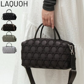 【10％クーポン】ラクーオ バッグ LAQUOH ミニボストン 2way 篭目柄エンボスボンディング 篭目大柄 トートバッグ 斜めがけ ショルダーバッグ 軽い 撥水 ポリウレタン レディース IAY031738
