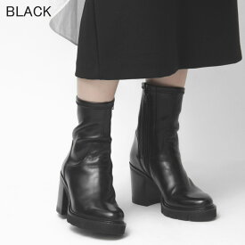 【クーポン】正規品】LUCA GROSSI ブーツ ルカ グロッシ boots ストレッチ ショートブーツ レザー ブラック 厚底 チャンキーヒール ジッパー レディース H463T h463 ★