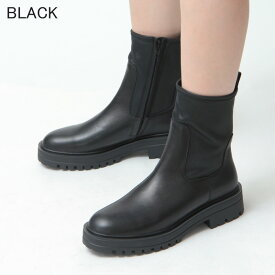 【クーポン】【正規品】ブーツ ストレッチ ショートブーツ レザー ブラック 厚底 黒 タンクソール ジッパー レディース 裏起毛 NEUF ヌフ ヌーブ ヌーフ NFF0201 ★