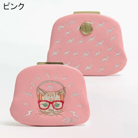 SAN HIDEAKI MIHARA サンヒデアキミハラ 財布 がま口 薄マチ ミニ財布 D[DI:] DJ CAT コラボ 天溝 猫 ネコ DJキャット 刺繍 スリム コンパクト ウォレット レディース コインケース マルチケース 本革 レザー GMNW-EMB ★