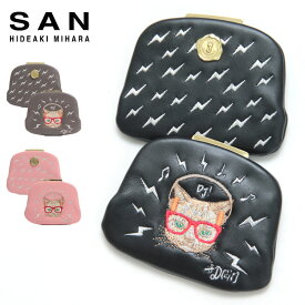 【クーポン】SAN HIDEAKI MIHARA サンヒデアキミハラ 財布 がま口 薄マチ ミニ財布 D[DI:] DJ CAT コラボ 天溝 猫 ネコ DJキャット 刺繍 スリム コンパクト ウォレット レディース コインケース マルチケース 本革 レザー GMNW-EMB ★
