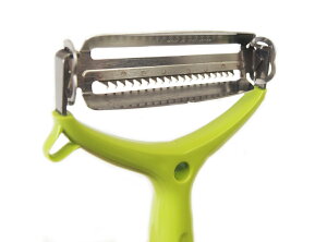 スライス&千切り回転ピーラー刃の付け替え不要刃を回転させるだけで刃千切り刃とスライス刃が替えられる2IN1の優れもの右利き左利きどちらでも楽に使える分厚い設計ワイドサイズで玉ね