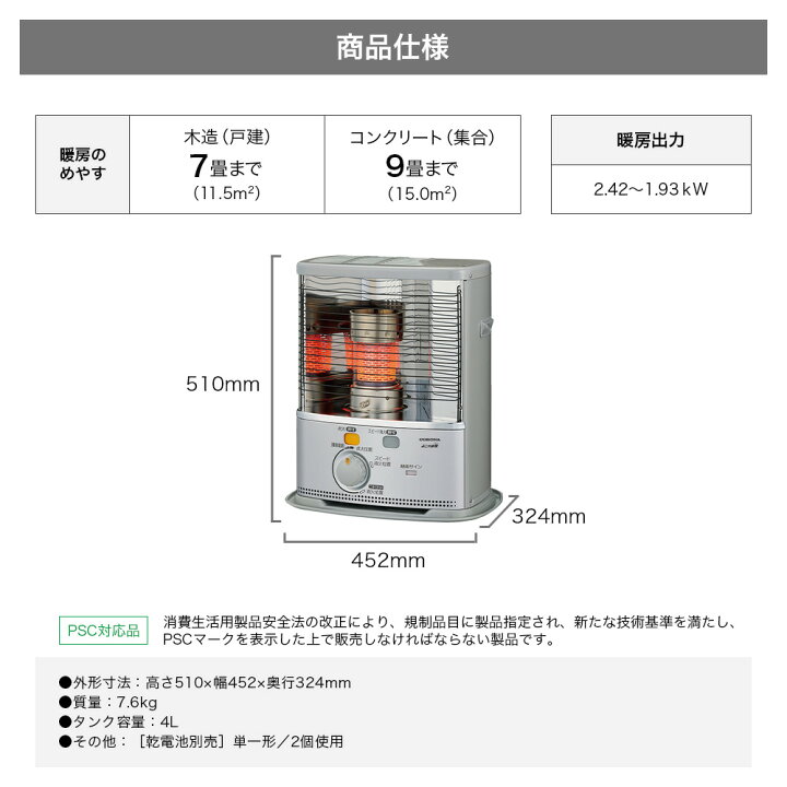 楽天市場】コロナ ポータブル石油ストーブ 暖房機器 SX-2425Y シルバー 