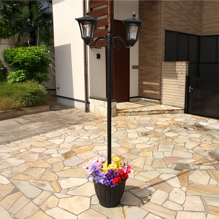 楽天市場】ソーラーライト 2灯 外灯 街灯 四角いプランター付き  