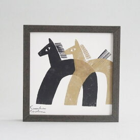 Horse イオクサツキ アートフレーム M 22×22×3cm 馬 ブラック ゴールド インテリア 壁面装飾 北欧 ナチュラル シンプル ブルックリン かわいい おしゃれ 結婚祝い 贈り物