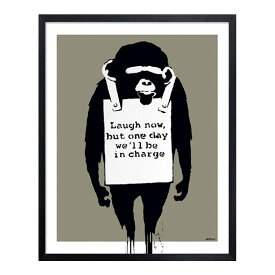 Laugh now バンクシー 今は笑え サル チンパンジー アートポスター 43×53cm 木製フレーム ブラック ウォールアート おしゃれ ブルックリン インダストリアル 男前インテリア