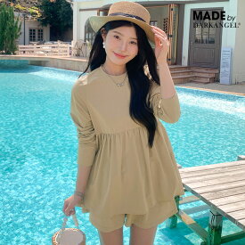 【期間限定：3,740円→2,499円！】 ラッシュガード 水陸両用 ペプラム フィンガーホール ブラウス 体型カバー UV 紫外線対策 速乾 プルオーバー おしゃれ 韓国 きれいめ フレア 長袖 単品 トップス レディース 【フィンガーホール付きペプラムラッシュガード】 a_bag