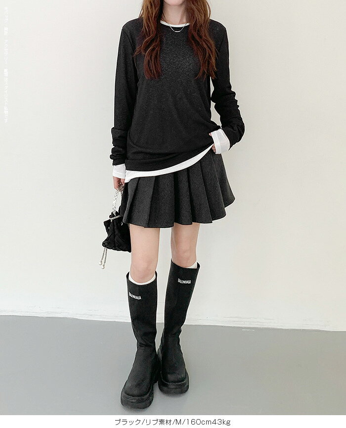 27%OFF【期間限定:2,590円→1,890円!】 シアー ロンT リブ レイヤード シースルー 袖クシュ トップス tシャツ 長袖 シアートップス レイヤードネック ヘンリーネック Uネック 体型カバー【 リブシアーロンT 】シースルー トップス - メイン画像 23