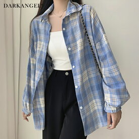 【期間限定：2,390円→1,999円！】 ブラウス 秋 シャツ チェックシャツ チェック チェック柄 ネルシャツ レディース オーバーサイズ ドロップショルダー 大きいサイズ ゆったり ネル カジュアル 韓国 羽織り ブラウン【ドロップショルダーチェックシャツ】