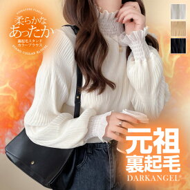 47%OFF!【1/14 10時〜24H限定：3,790円→1,980円！】トップス ブラウス レディース 秋 冬 長袖 スタンドカラー シャーリング 裏起毛 袖フリル 袖シャーリング 重ね着 着回し ブラック アイボリー ホワイト FREE【裏起毛スタンドカラーブラウス】 ダークエンジェル