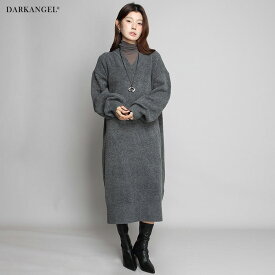 〔カ〕ワンピース レディース ワンピ ロングワンピース ロング丈 マキシ丈 ニットワンピース ニット 長袖 vネック セーター ゆったり 冬 【 Vネックニットルーズワンピース 】 ダークエンジェル