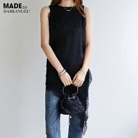 【期間限定：3,490円→2,399円！】 トップス キャミ キャミワンピ レディース 春 秋 キャミソール レース 裾レース 裾 裾アシメ アシンメトリー アジャスター付き FREE 【 裾アシメキャミワンピ 】 ダークエンジェル