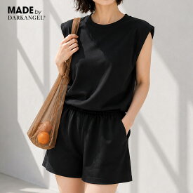 【期間限定：4,620円→3,890円！】 ラッシュガード ママ水着 服見え お洒落 シンプル セットアップ 上下セット 体系カバー カジュアル UV対策 紫外線対策 お洒落 トレンド お腹カバー 【ノースリーブラッシュガード】 ダークエンジェル